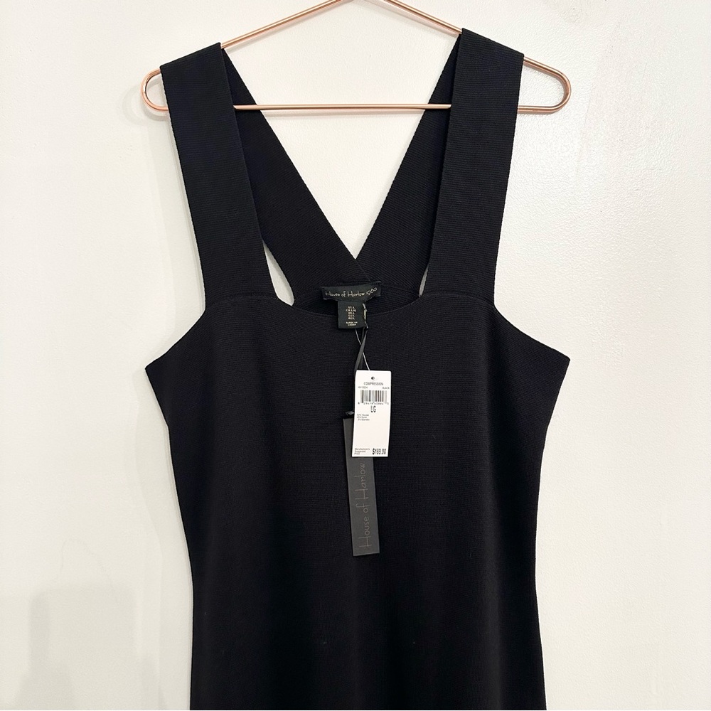House of Harlow 1960 Body Con Midi Dress Black Women’s Size Large NWT Wide Strap - Picture 3 of 8